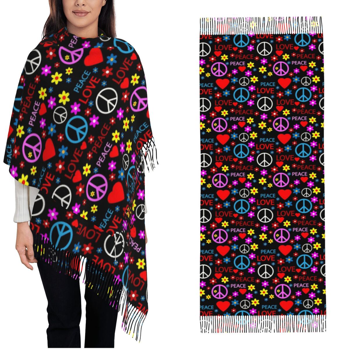 Pashmina Wrap Large - Peace Foral Love Pattern スカーフ 女性用