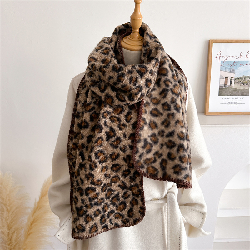 Pashmina Wrap Large - 秋冬ヒョウ柄スカーフ女性高級防風暖かいシシンナスパシュミナショールブランケット大判ラップ女性ポンチョブファンダ