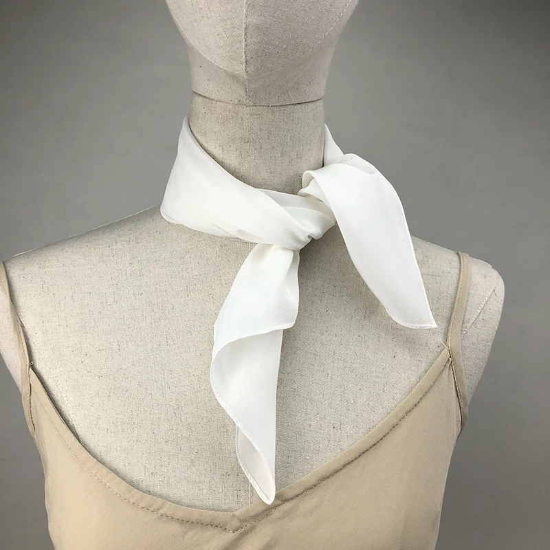 Ascot Neck Scarf - 新しい女性シルクスカーフスクエアネックショールレディホワイト固体バンダナヘアバンドハンカチ DIY 絵画