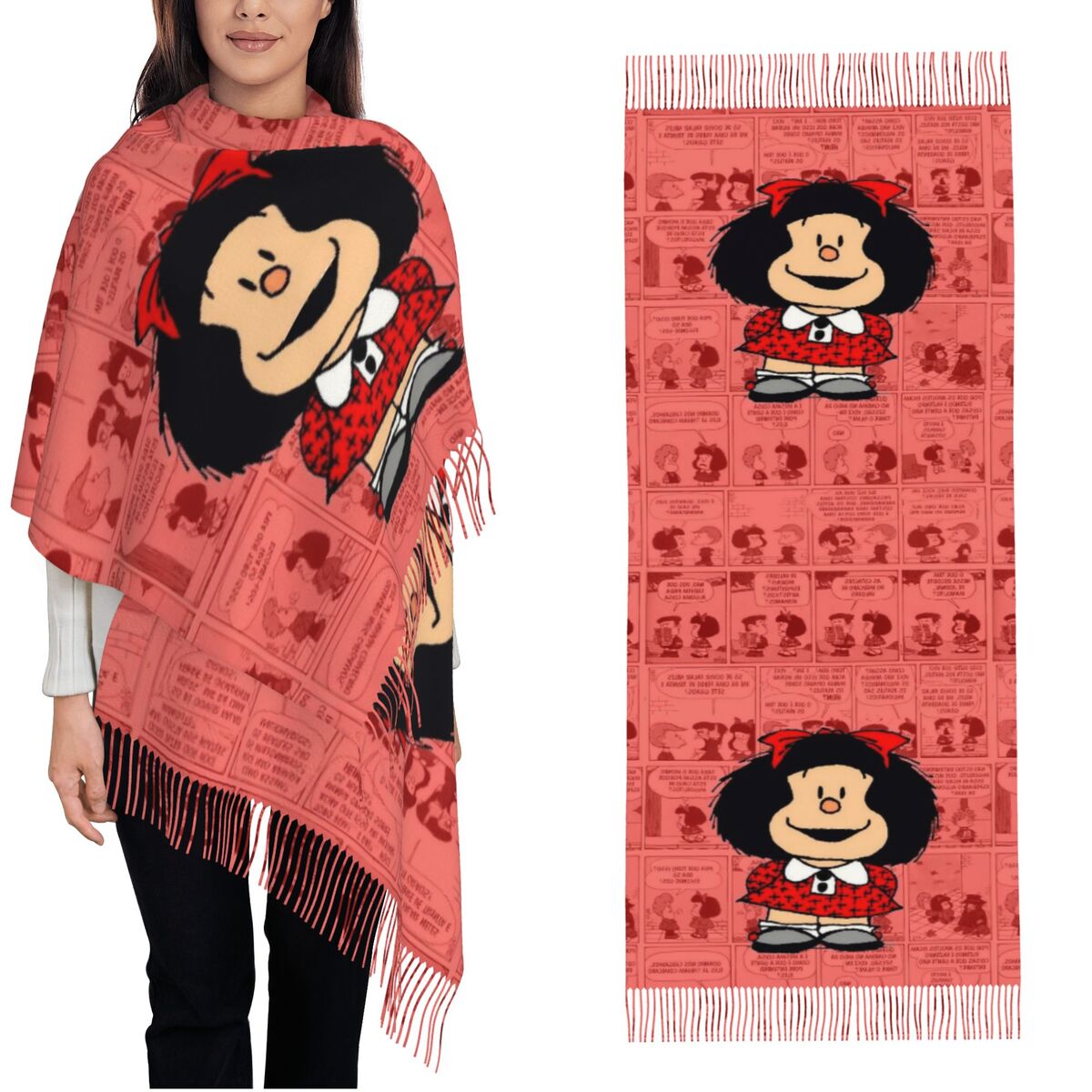 Pashmina Wrap Large - 女性用タッセルスカーフ マファルダス漫画 大きな柔らかい暖かいショールとラップ アニメ デイリーウェア パシュミナスカーフ