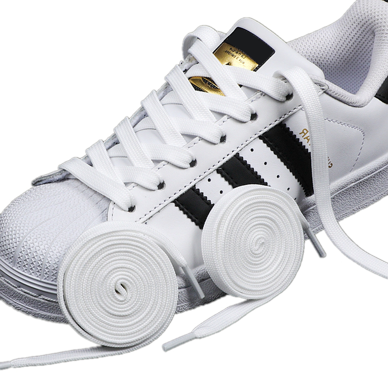 Adidas Shoes Superstar - 1 ペア黒、白の靴ひもフラット二重織滑り止めポリエステル靴ひもスポーツカジュアル白靴クラシック靴ひも