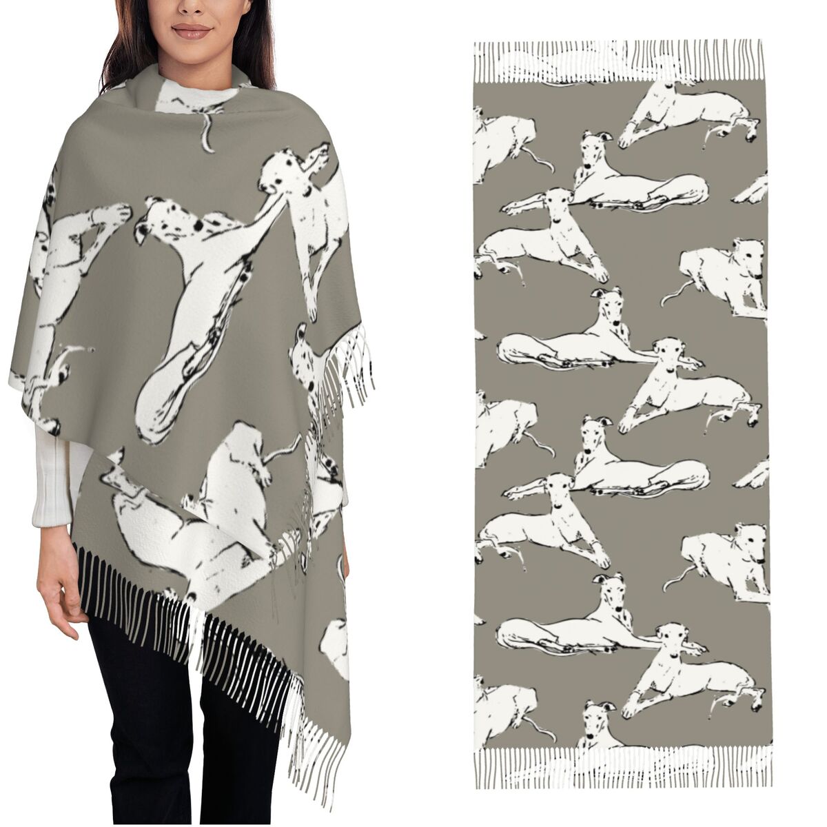 Pashmina Wrap Large - リラックスできるグレイハウンド・ウィペット柄の女性用秋冬パシュミナショール＆ラップ、サイトハウンド犬柄のロング・ラージショール・スカーフ（レディース）