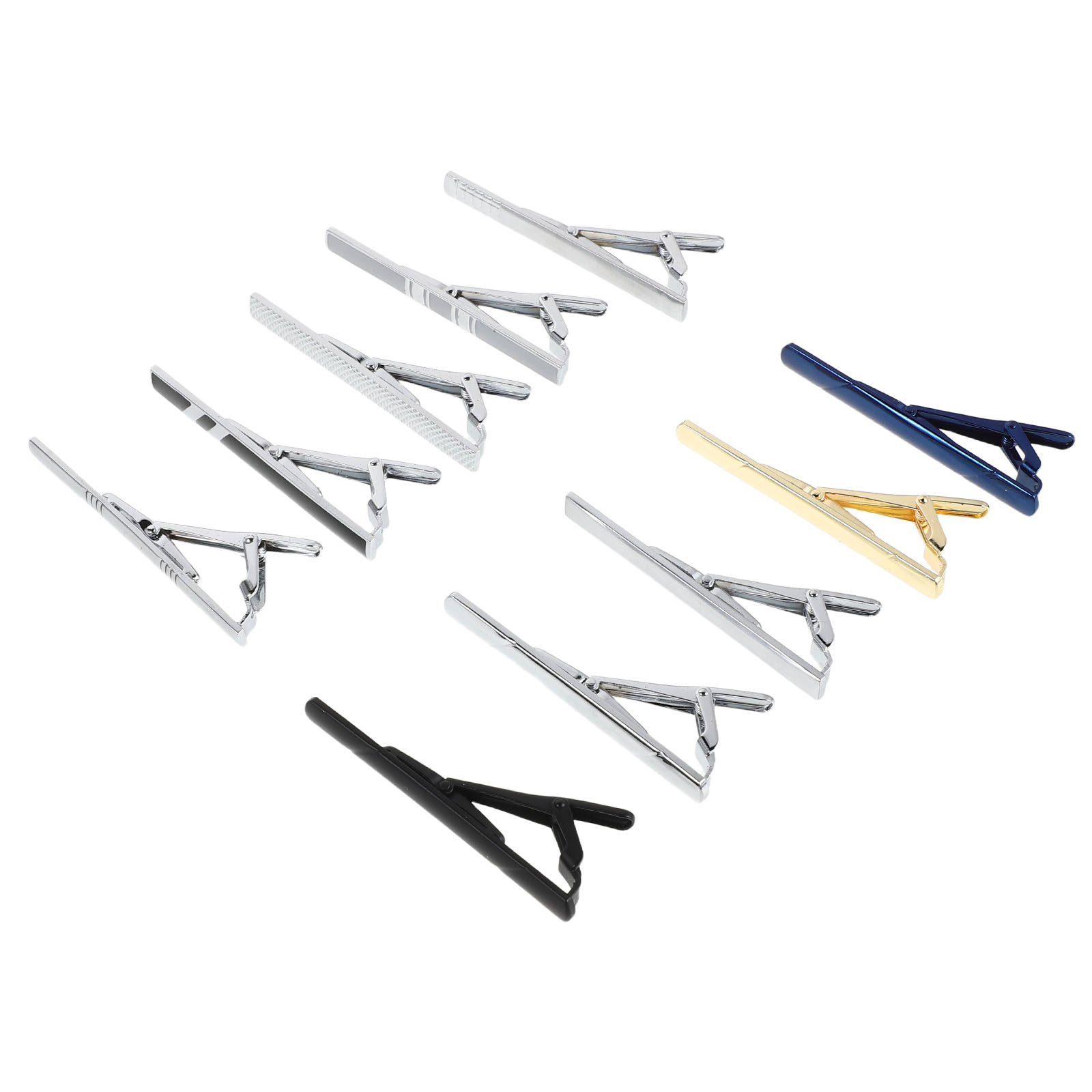 Tie Bar Set Gift - 10個入りネクタイクリップセット エレガントな銅製ネクタイピン ビジネス ウェディング 新郎 介添人