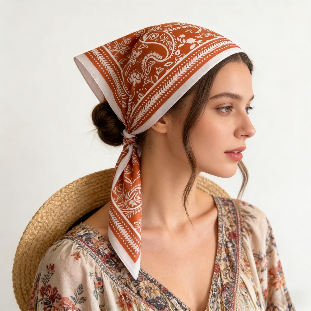 Scarf Silk Square - 1Pc カシュープリントファッションシルクスカーフスクエアスカーフハイエンドショールネックスモールスクエアスカーフヘッドスカーフ女性のスカーフ