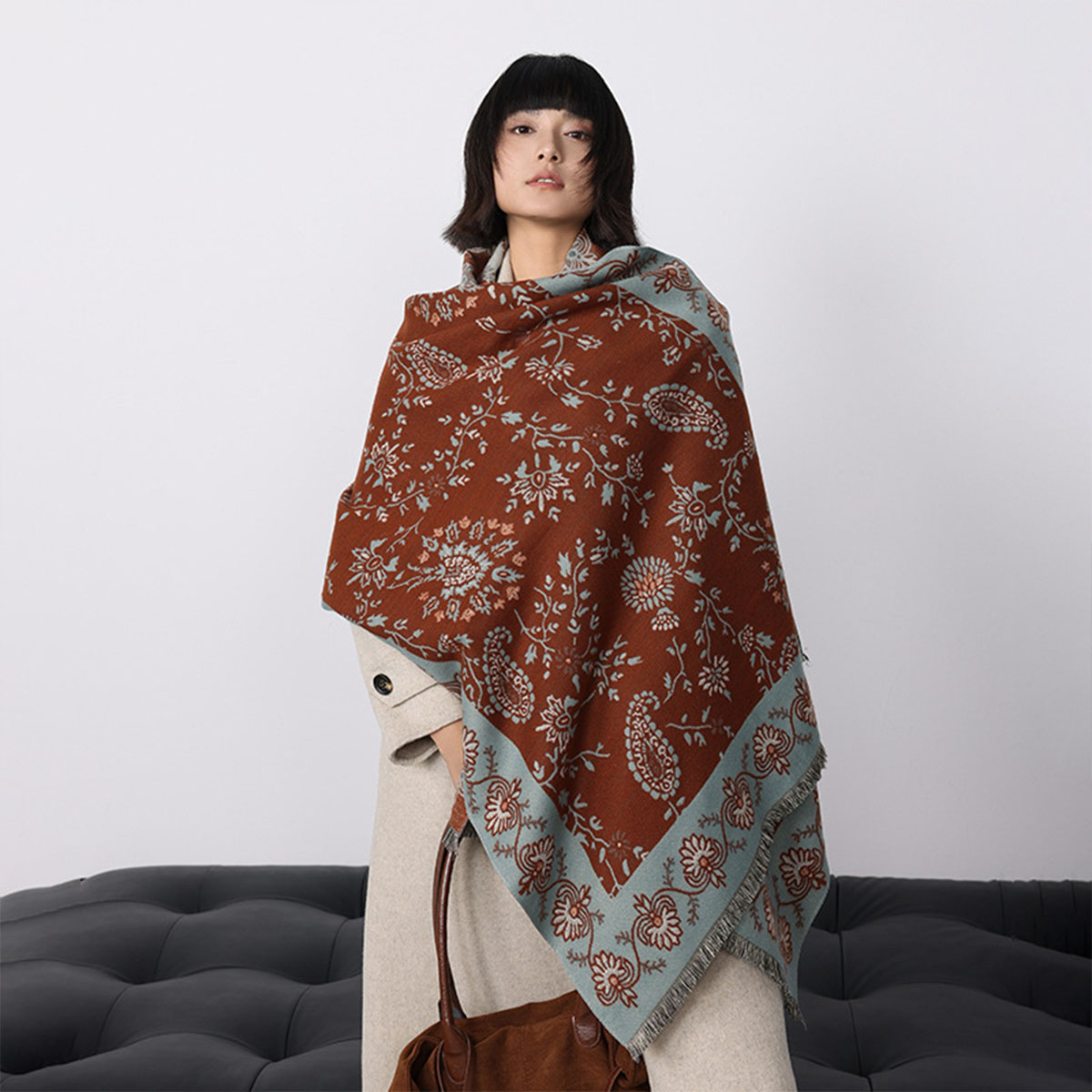 Woven Scarf Blanket - 高級冬用イミテーションカシミヤカシュー柄女性用パシュミナブランケットペイズリースカーフ女性用ショール厚手暖かいスカーフブファンダラップ