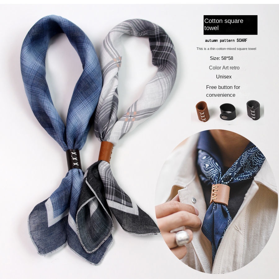 Scarf Silk Square - メンズスクエアスカーフ,ボタン付きコットンとリネンのスカーフ,上質な小さなシルクスカーフ,柔らかくてアメリカンスタイル,春秋