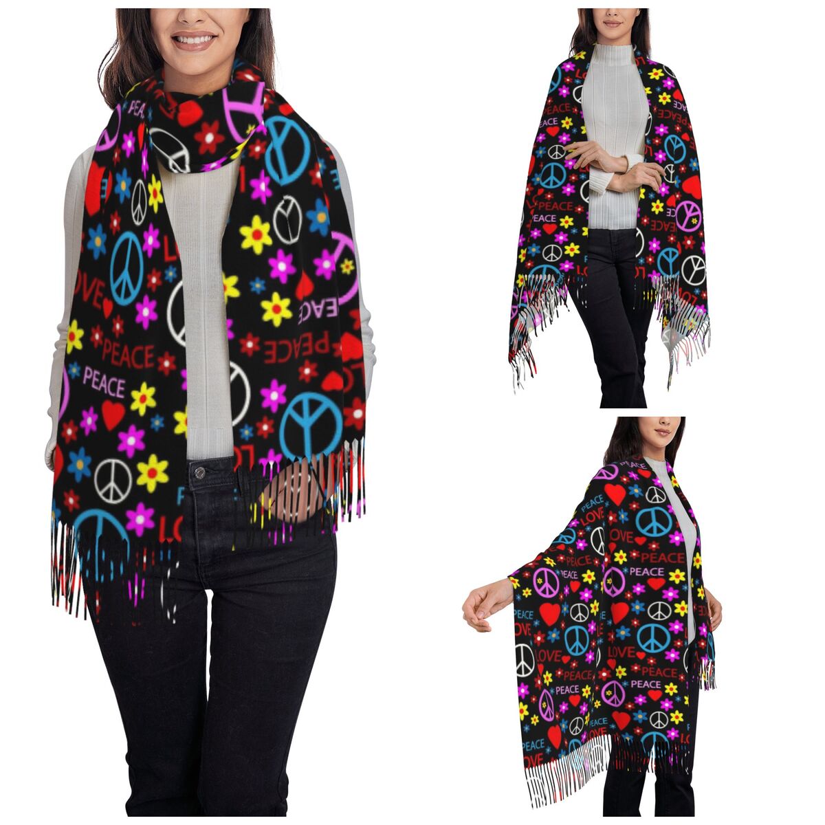 Peace Foral Love Pattern スカーフ  - Pashmina Wrap Large のレビューと価格