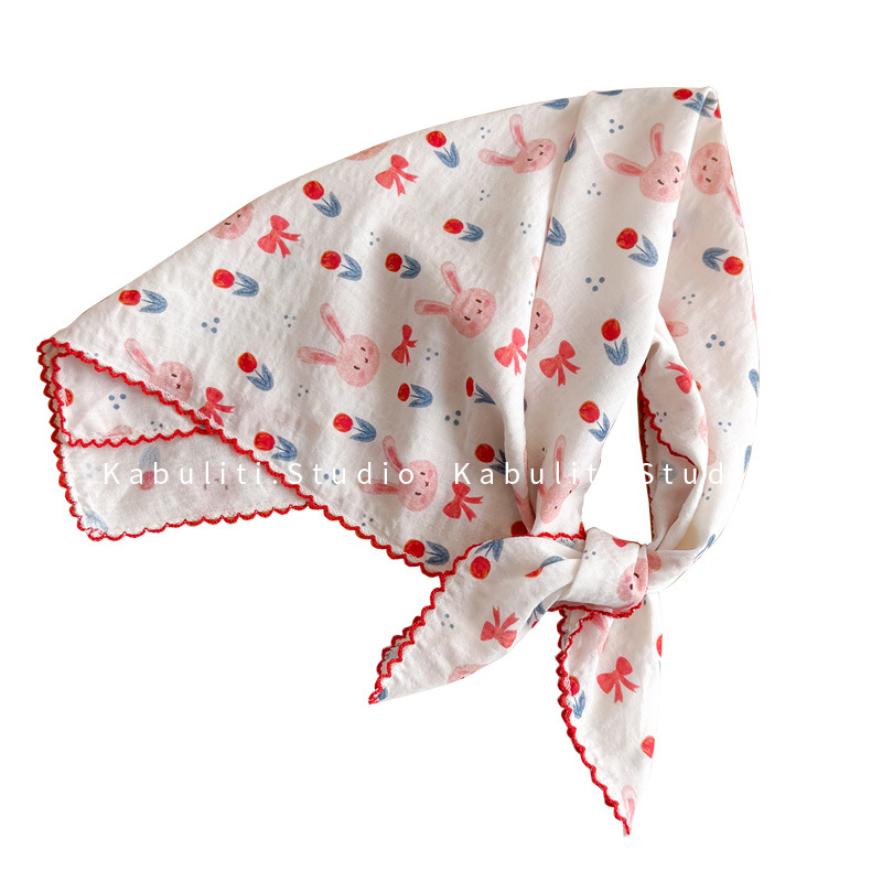 コットンリネンスクエアスカーフ 58cm 花柄プリント 高品 - Ascot Neck Scarf のレビューと価格
