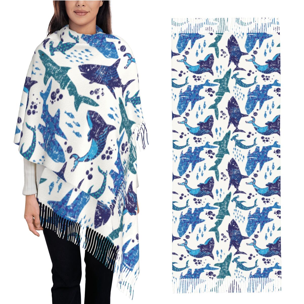 サメ水中世界海洋海洋生物スカーフ冬秋パシュミナショールラップ - Pashmina Wrap Large のレビューと価格