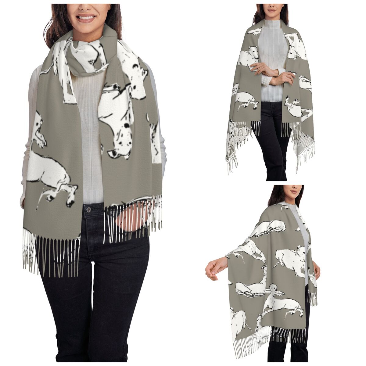 リラックスできるグレイハウンド・ウィペット柄の女性用秋冬パシ - Pashmina Wrap Large のレビューと価格