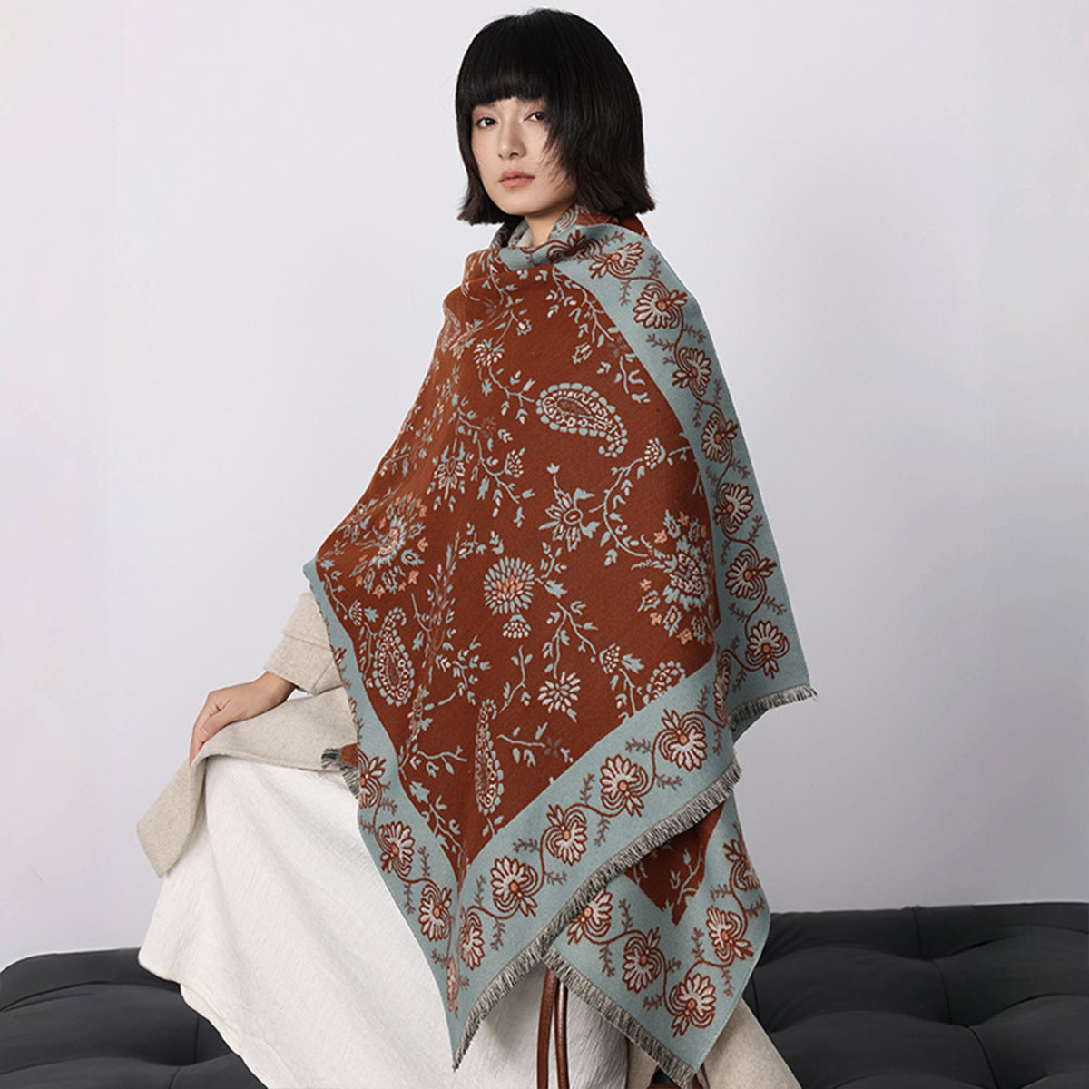 高級冬用イミテーションカシミヤカシュー柄女性用パシュミナブラ - Woven Scarf Blanket のレビューと価格