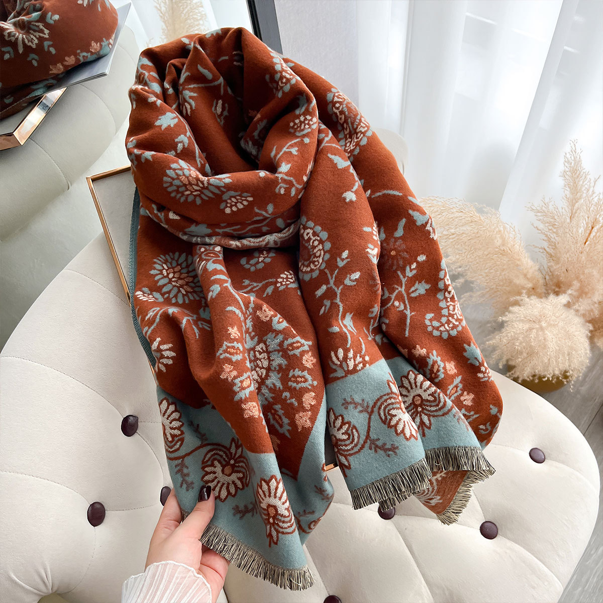 高級冬用イミテーションカシミヤカシュー柄女性用パシュミナブラ - Woven Scarf Blanket のレビューと価格