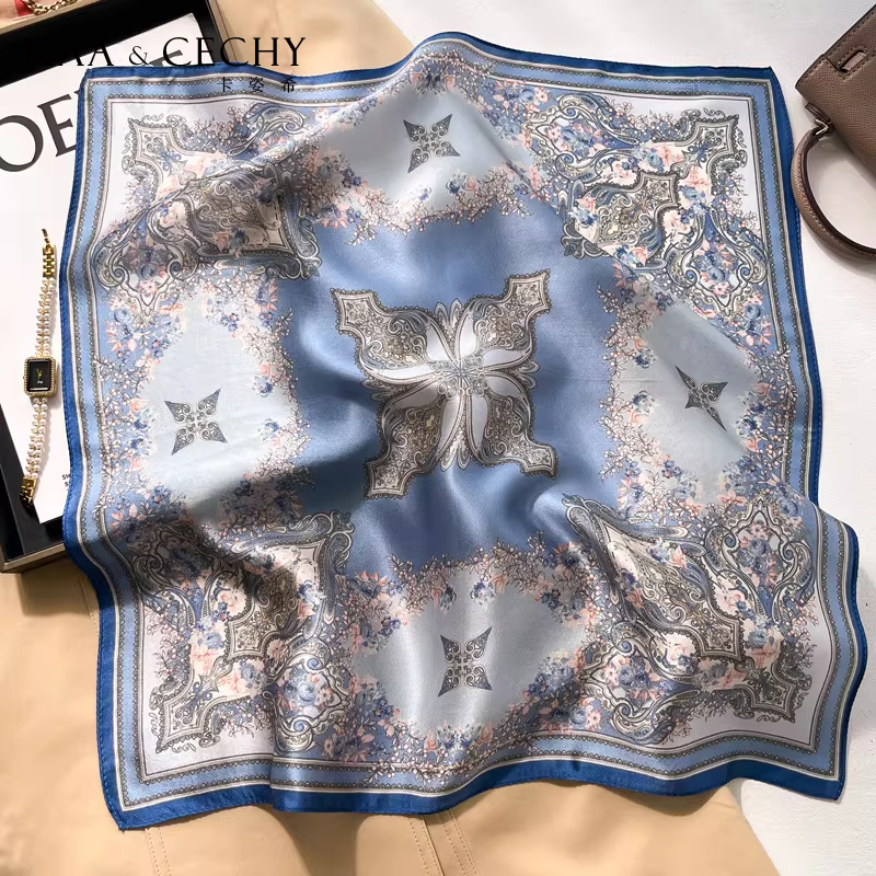 バロック花柄 100% 桑シルク正方形スカーフ 50 センチ - Scarf Silk Square のレビューと価格