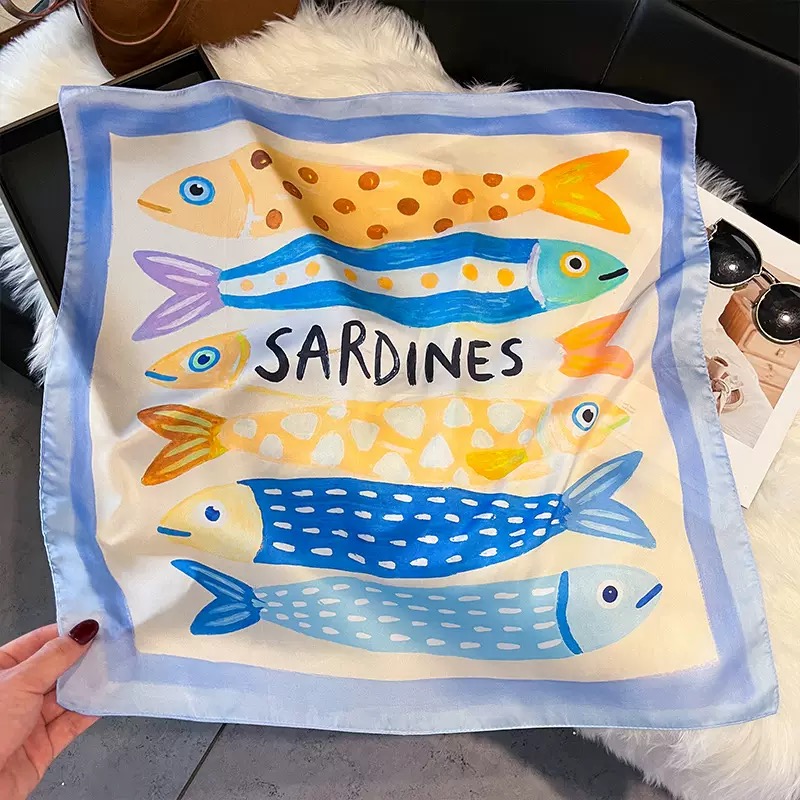 ファッション魚柄スクエアシルクヘッドスカーフ女性エレガントヒ - Scarf Silk Square のレビューと価格