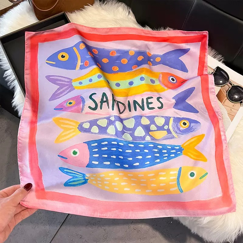 ファッション魚柄スクエアシルクヘッドスカーフ女性エレガントヒ - Scarf Silk Square のレビューと価格
