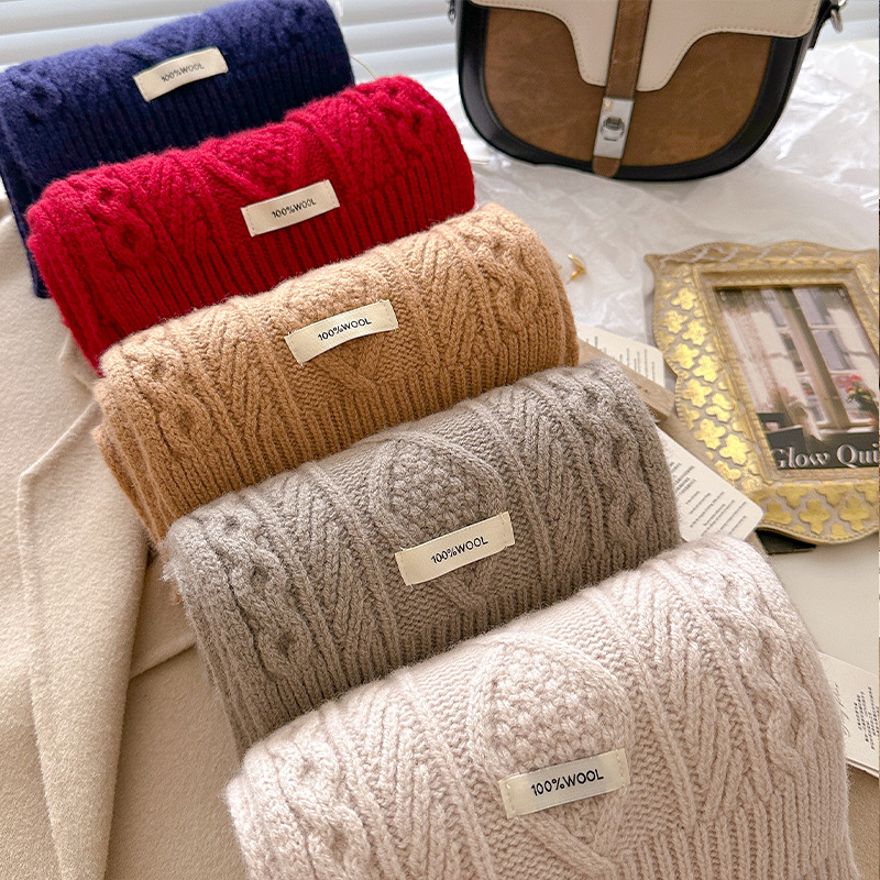 高級 100% ウールスカーフ女性メンズ厚いケーブルニットラ - Muffler Men Wool のレビューと価格
